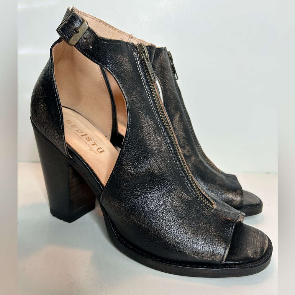 BED|STU Olena Black Hand Wash Leather Heeled Sandals Size 9